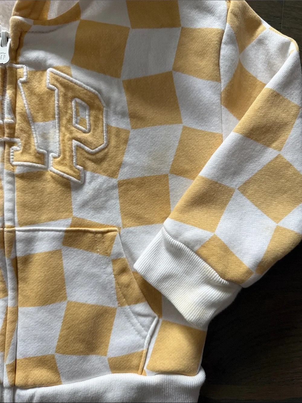 Baby Gap 3T Checkerboard Zip Hoodie Yellow White Logo